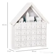 HOMCOM Calendar de Advent din Lemn 24 de Sertare Satul de Craciun cu Brazi si Lumini