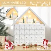 HOMCOM Calendar de Advent din Lemn 24 de Sertare Satul de Craciun cu Brazi si Lumini