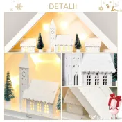 HOMCOM Calendar de Advent din Lemn 24 de Sertare Satul de Craciun cu Brazi si Lumini