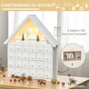 HOMCOM Calendar de Advent din Lemn 24 de Sertare Satul de Craciun cu Brazi si Lumini