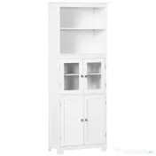 HOMCOM Dulap Camara Bucătărie, 2 Rafturi Deschise, 2 Dulapuri cu Uși, MDF și Sticlă Securizată, 60x30x162 cm, Alb | Aosom Romania 