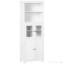 HOMCOM Dulap Camara Bucătărie, 2 Rafturi Deschise, 2 Dulapuri cu Uși, MDF și Sticlă Securizată, 60x30x162 cm, Alb | Aosom Romania