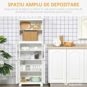 HOMCOM Dulap Camara Bucătărie, 2 Rafturi Deschise, 2 Dulapuri cu Uși, MDF și Sticlă Securizată, 60x30x162 cm, Alb | Aosom Romania 