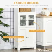 HOMCOM Dulap Camara Bucătărie, 2 Rafturi Deschise, 2 Dulapuri cu Uși, MDF și Sticlă Securizată, 60x30x162 cm, Alb | Aosom Romania 