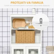 HOMCOM Dulap Camara Bucătărie, 2 Rafturi Deschise, 2 Dulapuri cu Uși, MDF și Sticlă Securizată, 60x30x162 cm, Alb | Aosom Romania 