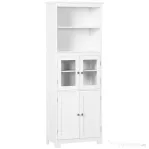 HOMCOM Dulap mobil cu 2 rafturi deschise și 2 dulapuri cu uși, din MDF și Sticlă, 60x30x162 cm, Alb