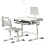 HOMCOM Set Birou și Scaun pentru Copii (6-12 Ani), Birou Ergonomic cu Înălțime Reglabilă, Lampă LED și Blat Înclinabil la 45 Grade, Roz/Albastru