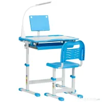 HOMCOM Birou Copii de 6-12 ani cu Lampa, masa cu scaune copii, cu design Ergonomic, Inălțimea Reglabilă, 70x49.5x80-105 cm | Aosom Romania