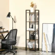 Bibliotecă Stil Industrial HOMCOM cu 5 Rafturi, Mobilier din Lemn și Oțel, Ideal pentru Casă, Birou și Studio, Design Rustic, Maro | Aosom Romania 