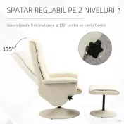 Fotoliu Living si taburet otoman cu baza infasurata, Scaun rabatabil rotitor din piele PU cu suport de picioare, Crem Alb | Aosom Romania 
