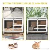 PawHut Cușcă pentru Iepuri/Rozători cu 2 Nivele, Căsuță, Rampă și Tavă Detașabilă, Cușcă din Lemn, 91,5x53,3x73 cm, Maro | Aosom Romania 