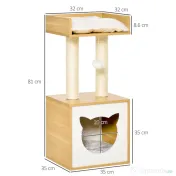PawHut Căsuță Elegantă pentru Pisici, Design Modern Stejar și Alb, 35x35x81cm | Aosom Romania