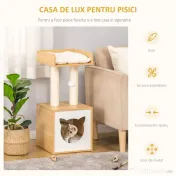 PawHut Căsuță Elegantă pentru Pisici, Design Modern Stejar și Alb, 35x35x81cm | Aosom Romania