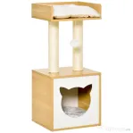 PawHut casuta pentru pisici 35x35x81cm, stejar, alb