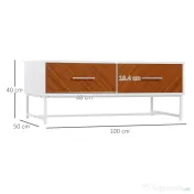 Masuta de cafea moderna HOMCOM, Masa de cocktail rectangulara cu sertare si compartiment de depozitare deschis, Picioare din metal pentru camera de zi