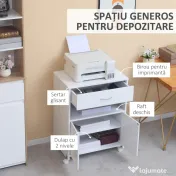 Vinsetto Dulap Imprimanta – Alb, cu Sertar, Raft & Roti 60×39×80 cm