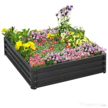 Outsunny Pat de Gradina Inaltat Galvanizat de 120x120x30cm, Jardiniera Pat Inaltat cu Cadru din Otel pentru Legume, Flori, Plante si Plante Aromatice, Gri