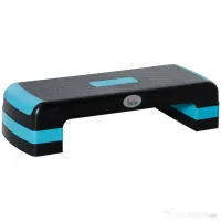 HOMCOM Step Fitness pentru Aerobic, Stepper Reglabil pe 3 Inaltimi 10-15-20cm din Plastic pentru Antrenament Acasa, Negru si Albastru
