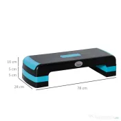 HOMCOM Step Fitness pentru Aerobic, Stepper Reglabil pe 3 Inaltimi 10-15-20cm din Plastic pentru Antrenament Acasa, Negru si Albastru