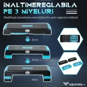 HOMCOM Step Fitness pentru Aerobic, Stepper Reglabil pe 3 Inaltimi 10-15-20cm din Plastic pentru Antrenament Acasa, Negru si Albastru