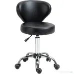 HOMCOM Taburet Rotativ 360° Reglabil, Taburet Cosmetic cu Spătar, din Oțel și Piele Ecologică, Negru