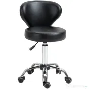 HOMCOM Taburet Rotativ 360° Reglabil, Taburet Cosmetic cu Spătar, din Oțel și Piele Ecologică, Negru