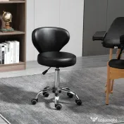 HOMCOM Taburet Rotativ 360° Reglabil, Taburet Cosmetic cu Spătar, din Oțel și Piele Ecologică, Negru