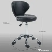 HOMCOM Taburet Rotativ 360° Reglabil, Taburet Cosmetic cu Spătar, din Oțel și Piele Ecologică, Negru
