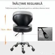 HOMCOM Taburet Rotativ 360° Reglabil, Taburet Cosmetic cu Spătar, din Oțel și Piele Ecologică, Negru