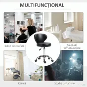 HOMCOM Taburet Rotativ 360° Reglabil, Taburet Cosmetic cu Spătar, din Oțel și Piele Ecologică, Negru