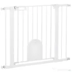 PawHut Barieră Reglabilă pentru Câini cu Ușă Mică, Montare prin Presiune și Închidere Automată, Dimensiune 75-103x76 cm, Alb | Aosom România