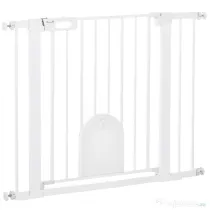 PawHut Barieră Reglabilă pentru Câini cu Ușă Mică, Montare prin Presiune și Închidere Automată, Dimensiune 75-103x76 cm, Alb | Aosom România