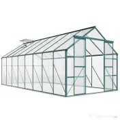 Outsunny Sera din aluminiu kit sera de gradina walk-in din policarbonat cu ventilatie 244 x 500 x 216cm, Transparenta 