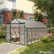 Outsunny Sera din aluminiu kit sera de gradina walk-in din policarbonat cu ventilatie 244 x 500 x 216cm, Transparenta 