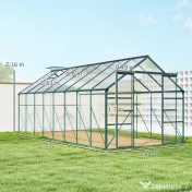 Outsunny Sera din aluminiu kit sera de gradina walk-in din policarbonat cu ventilatie 244 x 500 x 216cm, Transparenta 