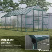 Outsunny Sera din aluminiu kit sera de gradina walk-in din policarbonat cu ventilatie 244 x 500 x 216cm, Transparenta 
