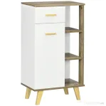 kleankin Dulap de baie modern cu dulap, sertar si rafturi din lemn, dulap multifunctional cu baza inaltata, 50x30x89cm, alb