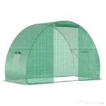 Outsunny Sera Tunel cu Usa care se Ruleaza si Ferestre cu Copertina PE si Structura din Otel, 150x300x200cm, Verde