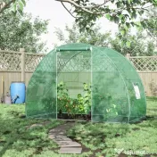Outsunny Seră Tunel pentru Cultivarea Legumelor și Fructelor, cu Ușă și Ferestre, Copertină PE, Structură Oțel, 150x300x200 cm, Verde | Aosom Romania
