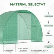 Outsunny Seră Tunel pentru Cultivarea Legumelor și Fructelor, cu Ușă și Ferestre, Copertină PE, Structură Oțel, 150x300x200 cm, Verde | Aosom Romania