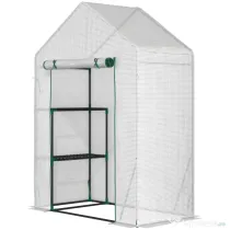 Outsunny Sera pentru Gradina din Otel, Sera pentru Plante, legume, fructe cu 2 Rafturi si Usa tip Rulou, Alb | Aosom Romania