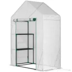 Outsunny Sera pentru Gradina pentru Exterior cu 2 Rafturi, Usa tip Rulou, 143x73x195cm, Alb