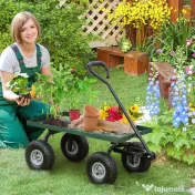 Outsunny Cărucior de grădină din oțel cu capacitate de 150 kg și mâner acoperit, 94x48.5x100 cm, negru și verde 