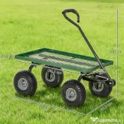 Outsunny Cărucior de grădină din oțel cu capacitate de 150 kg și mâner acoperit, 94x48.5x100 cm, negru și verde 