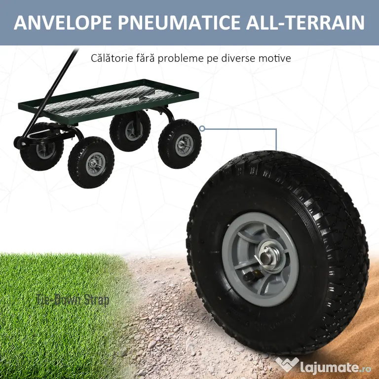 Outsunny Roabă de Grădină cu Mâner și 4 Roți Mari, Capacitate 150 kg, 94x48,5x100 cm, Verde | Aosom Romania
