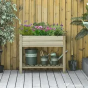 Outsunny Jardiniera Inaltata din Lemn cu Picioare si Polita Inferioara pentru Gradina si Balcon 91x51x76cm 