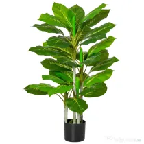 HOMCOM Plantă Artificială cu 33 de Frunze pentru Uz Interior și Exterior cu Ghiveci, Plantă Falsă în PEVA, PE și Ciment, 95 cm, Verde