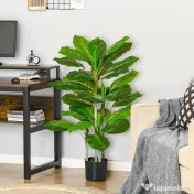 HOMCOM Plantă Artificială cu 33 de Frunze pentru Uz Interior și Exterior cu Ghiveci, Plantă Falsă în PEVA, PE și Ciment, 95 cm, Verde 