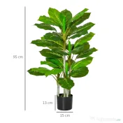 HOMCOM Plantă Artificială cu 33 de Frunze pentru Uz Interior și Exterior cu Ghiveci, Plantă Falsă în PEVA, PE și Ciment, 95 cm, Verde 