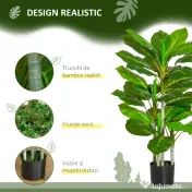 HOMCOM Plantă Artificială cu 33 de Frunze pentru Uz Interior și Exterior cu Ghiveci, Plantă Falsă în PEVA, PE și Ciment, 95 cm, Verde 